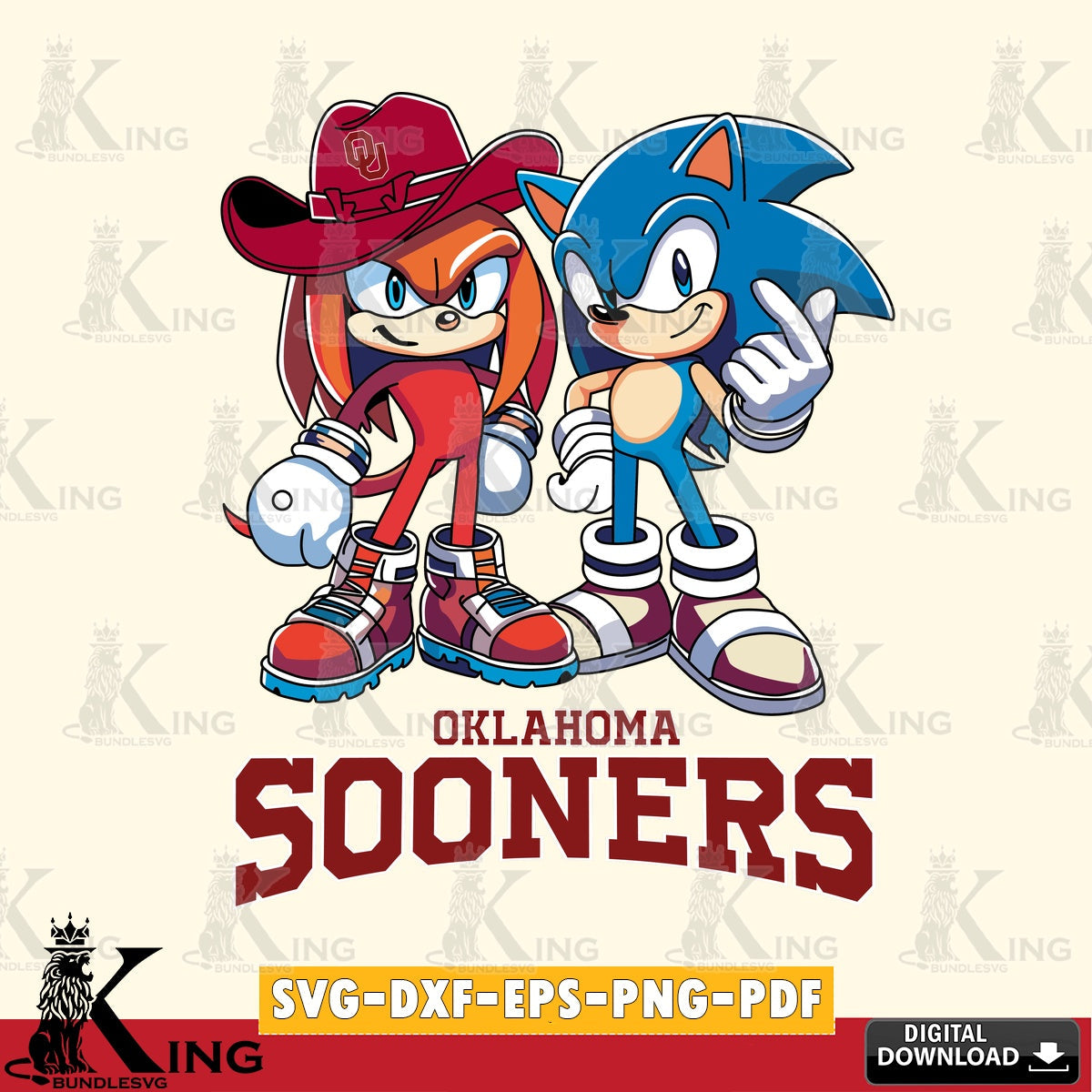 Eye-catching graphic of Oklahoma Sooners Sonic & Knuckles football mascot, high-quality vector for DIY scrapbooking and home decor