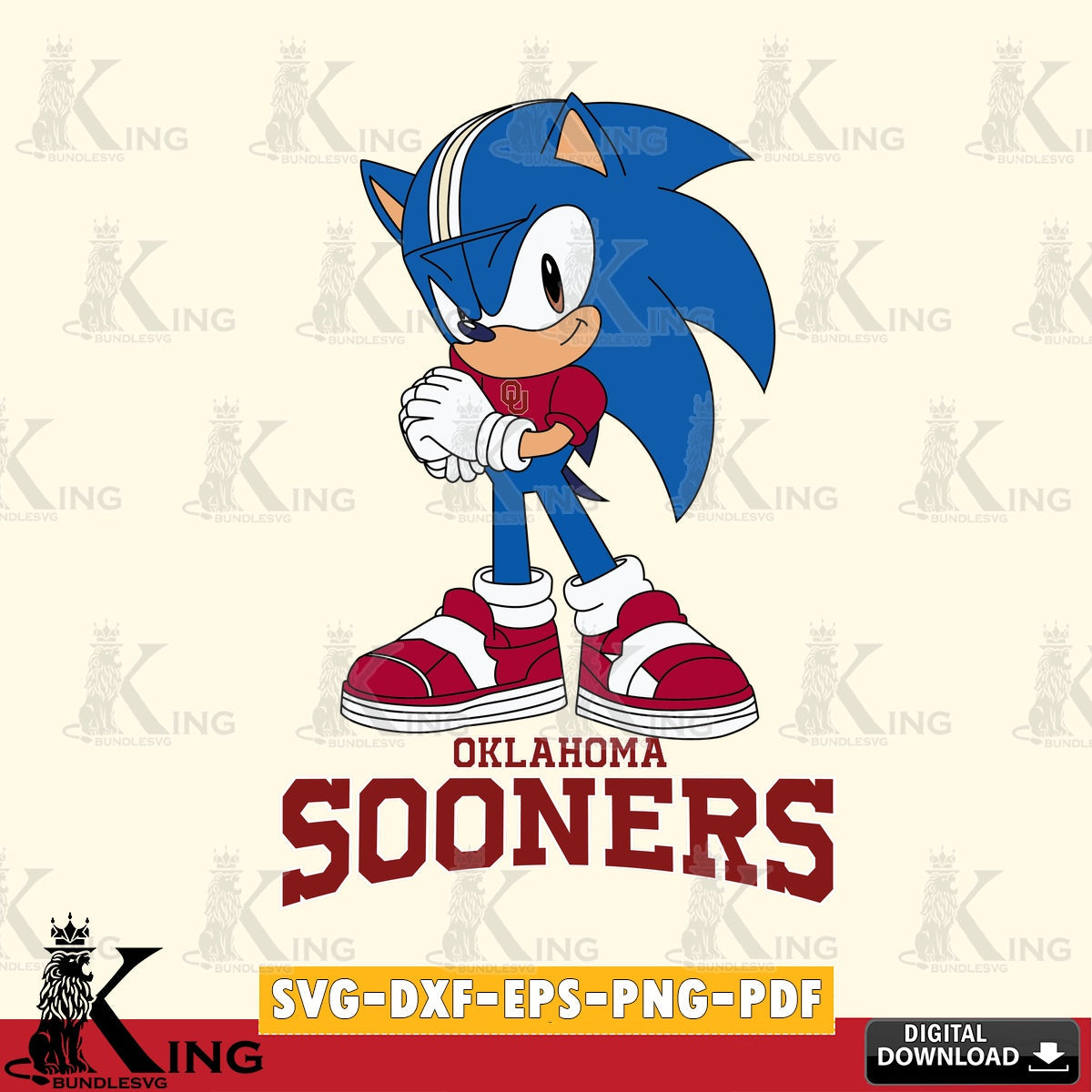 Hand-drawn style art of Oklahoma Sooners Sonic cute Football crafting file for iron-on transfer and vinyl decals