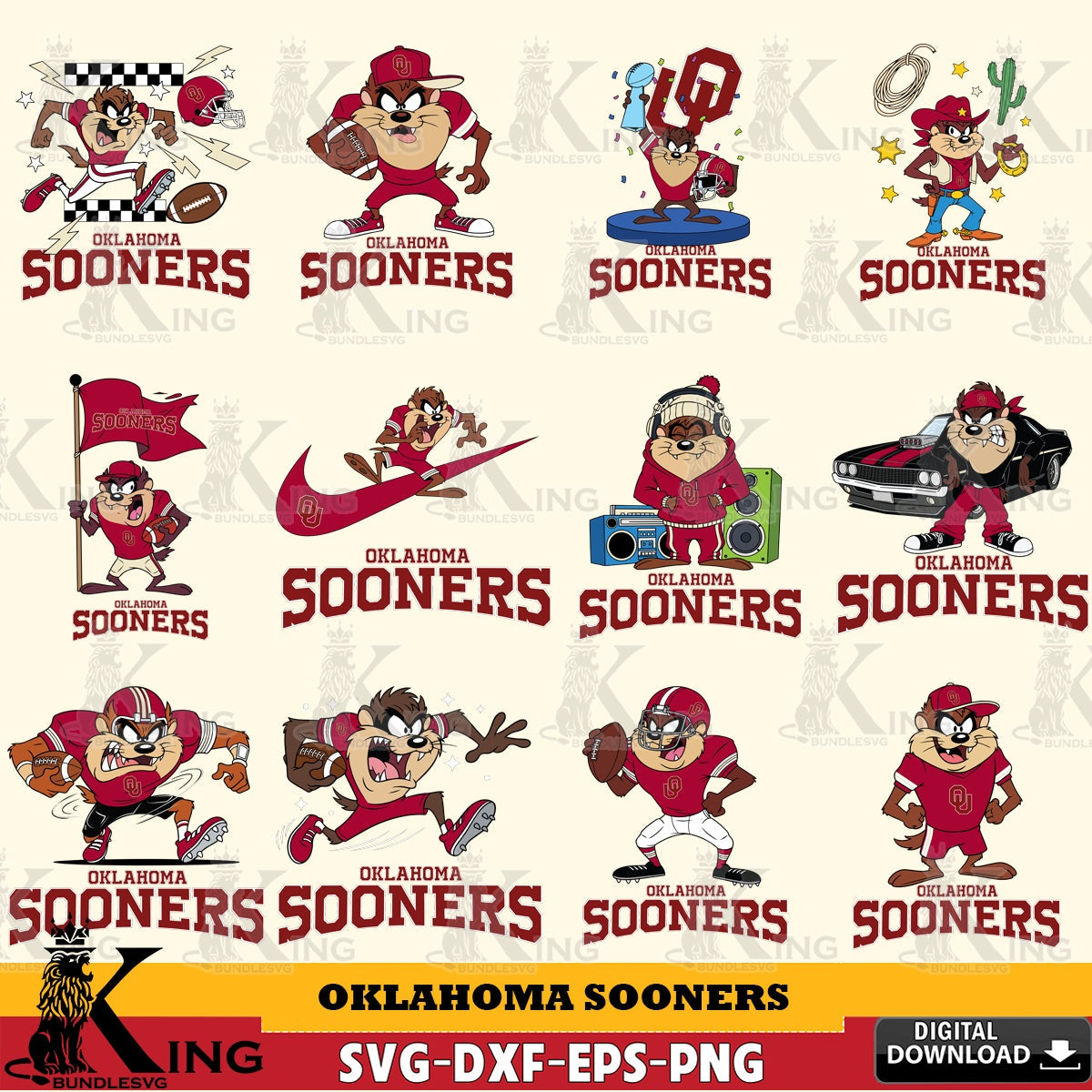 Oklahoma Sooners Taz Football NCAA Bundle SVG file, Cut file  , Digital Download , Instant Download, Taz svg, NCAA svg