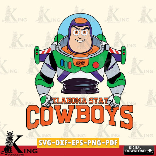 Digital clipart of Oklahoma State Cowboys Buzz Lightyear Football, NCAA vector art for engraving, cutting, and printing