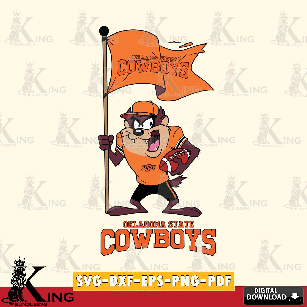 Oklahoma State Cowboys Football Taz Flag Art SVG file, Cut file  , Digital Download , Instant Download, Taz svg, NCAA svg