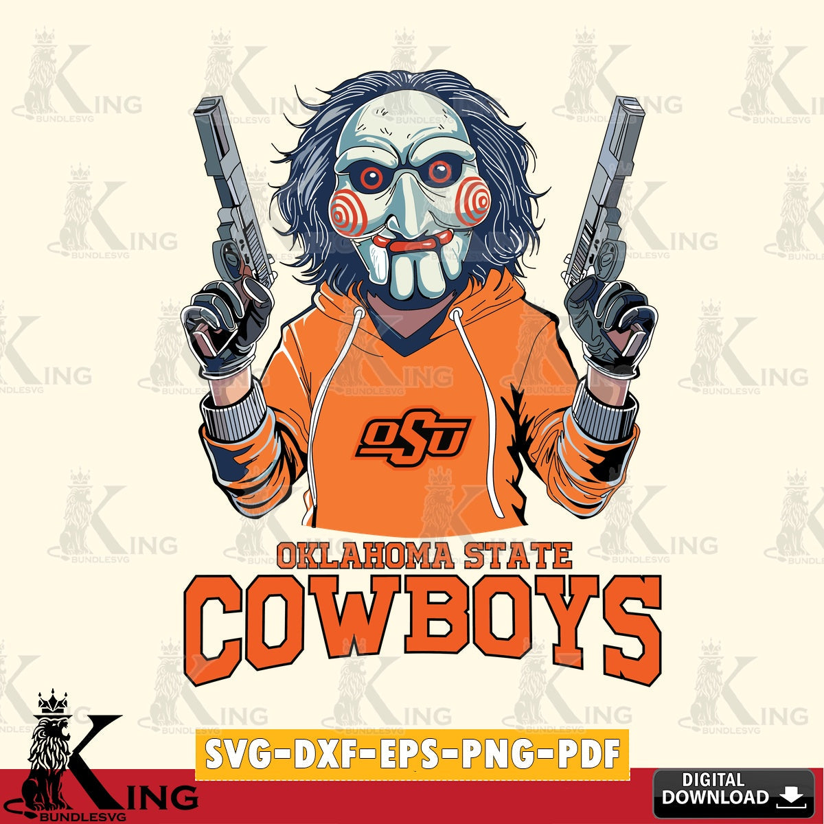 Hand-drawn style art of Oklahoma State Cowboys Jigsaw Billy Football, a digital download for Cricut Maker and paper crafts