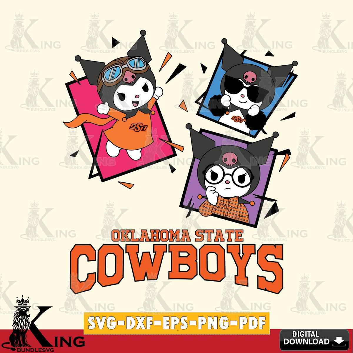 Oklahoma State Cowboys Kuromi Action Football SVG file, Cricut, Cut file  , Digital Download , Instant Download, Sanrio svg, Clipart