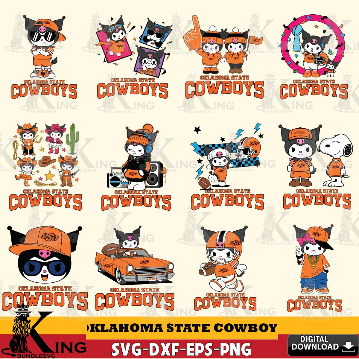 Oklahoma State Cowboys Kuromi Football Jersey NCAA Bundle SVG file, Cricut, Cut file  , Digital Download , Instant Download, Sanrio svg, Clipart