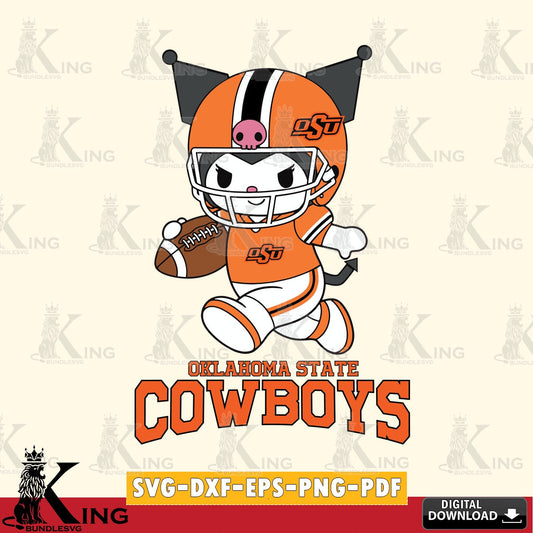 Oklahoma State Cowboys Kuromi Football Run SVG file, Cricut, Cut file  , Digital Download , Instant Download, Sanrio svg, Clipart