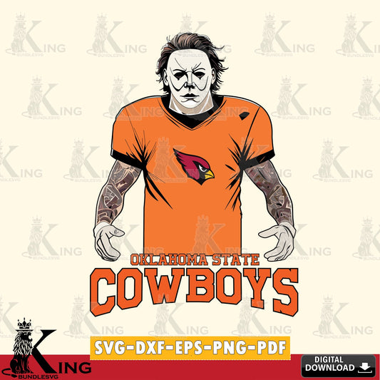 Detailed illustration of Oklahoma State Cowboys Michael Myers Tattoo Football, a digital file for silhouette cameo and cricut