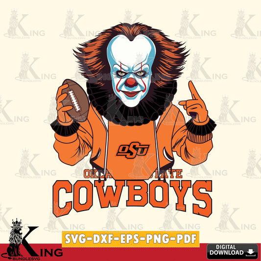 Unique artwork depicting an Oklahoma State Cowboys Pennywise football player, SVG cut file for personalized gifts and laser