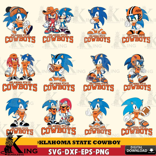 Ultimate set containing Oklahoma State Cowboys Sonic & Knuckles NCAA Football Bundle SVG PNG files perfect for Cricut and