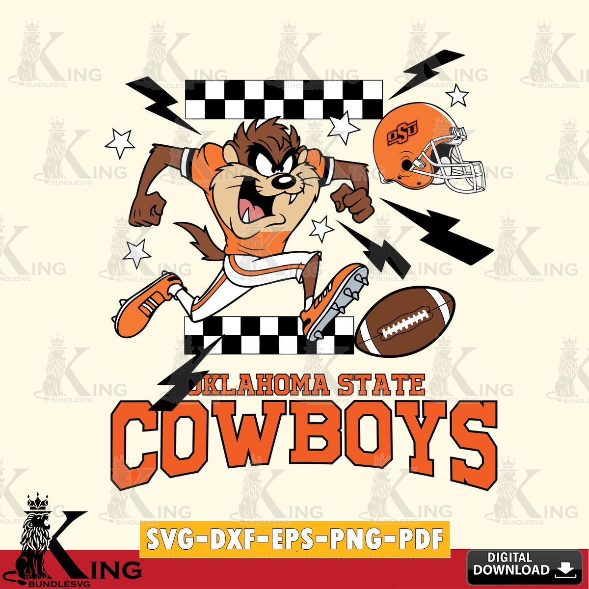 Oklahoma State Cowboys Taz Football Lightning SVG file, Cut file  , Digital Download , Instant Download, Taz svg, NCAA svg