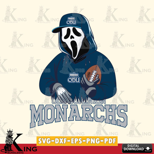 Hand-drawn style art of Old Dominion Monarchs Ghostface Scream football player, a digital download for Cricut Maker and paper