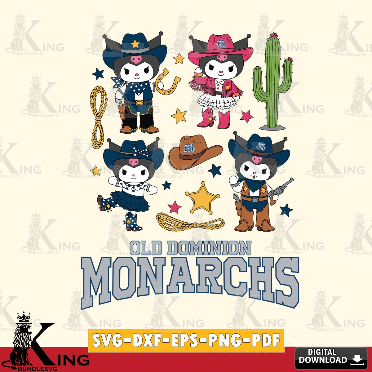 Old Dominion Monarchs Kuromi Cowboy Western SVG file, Cricut, Cut file  , Digital Download , Instant Download, Sanrio svg, Clipart