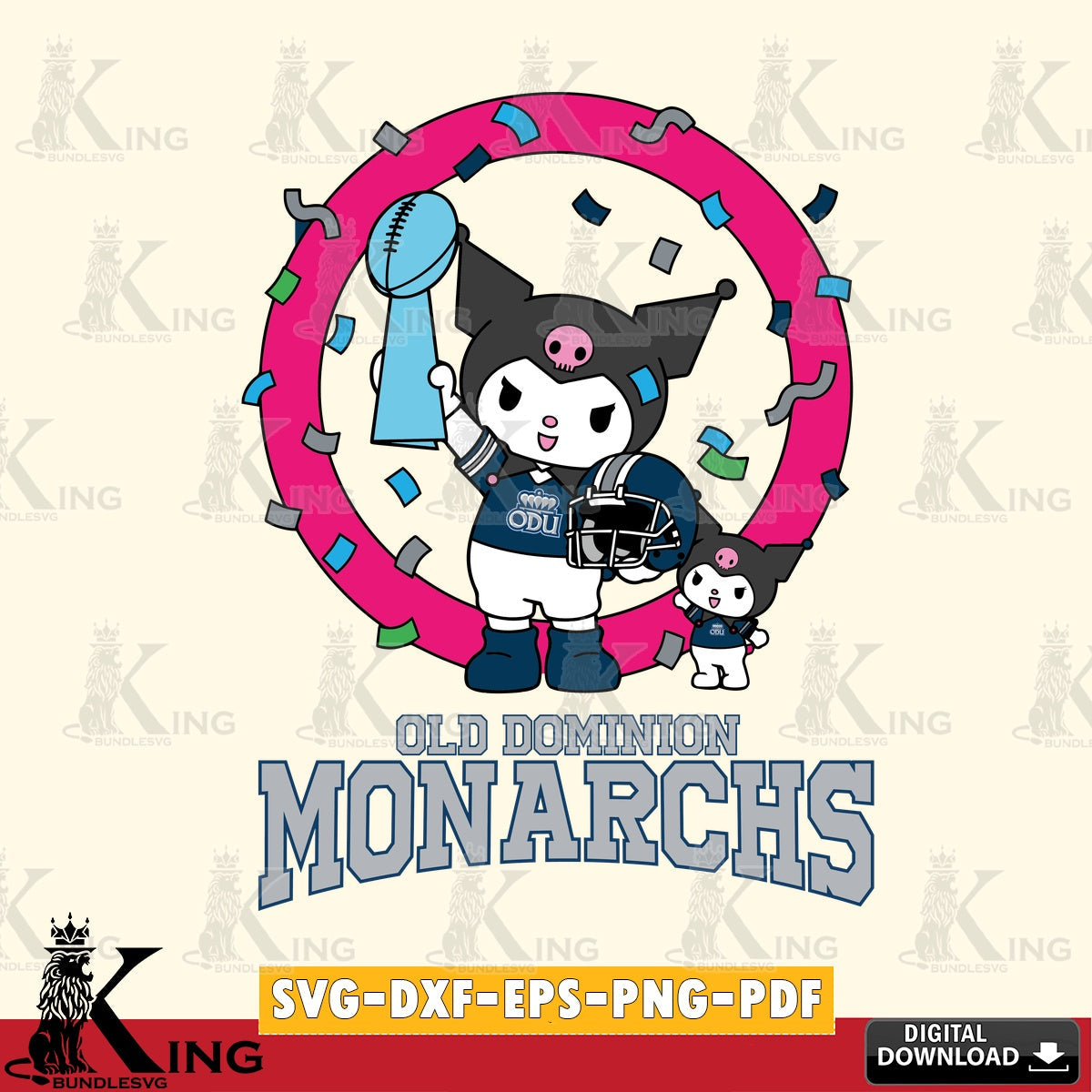 Old Dominion Monarchs Kuromi Football Champion SVG file, Cricut, Cut file  , Digital Download , Instant Download, Sanrio svg, Clipart