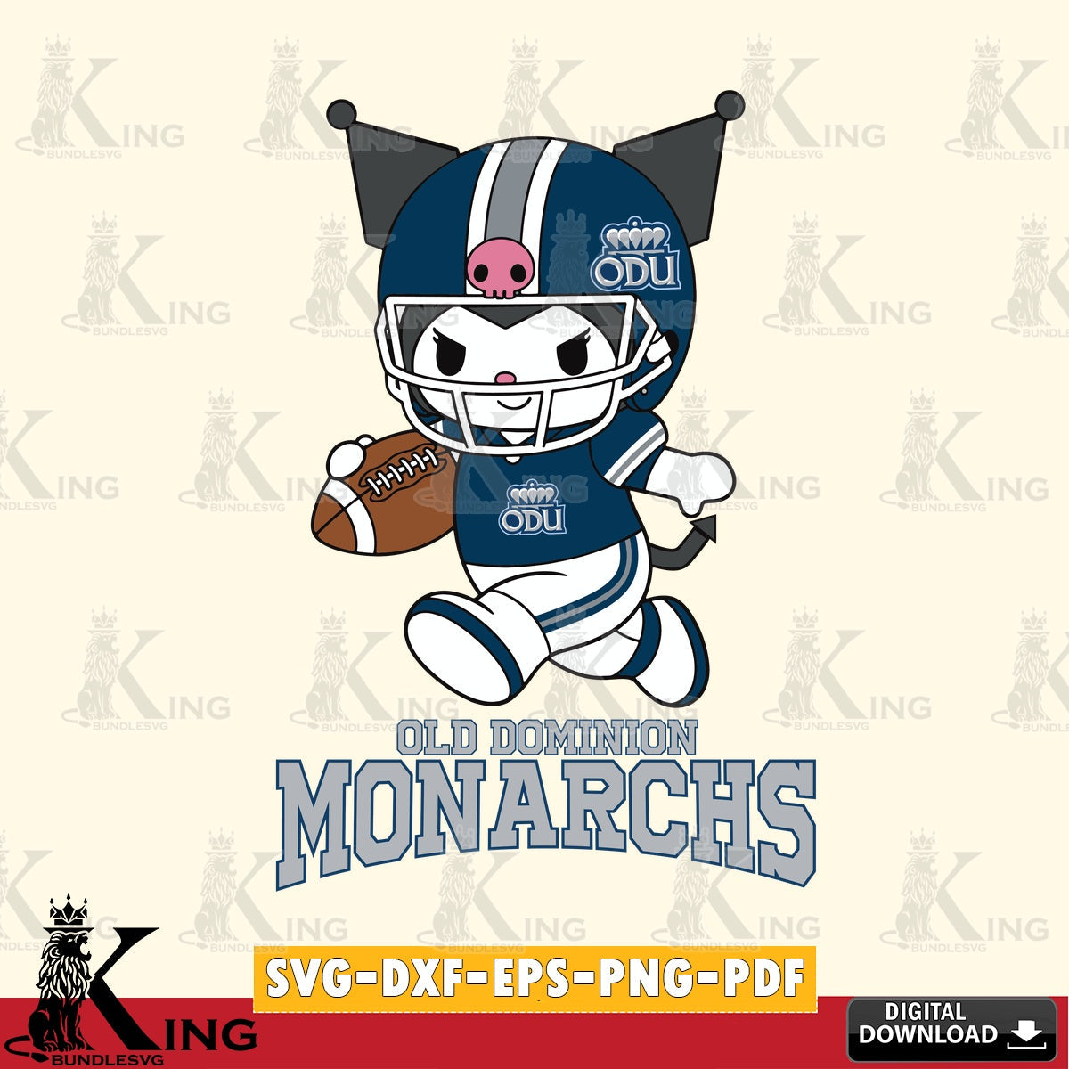 Old Dominion Monarchs Kuromi Football Run SVG file, Cricut, Cut file  , Digital Download , Instant Download, Sanrio svg, Clipart