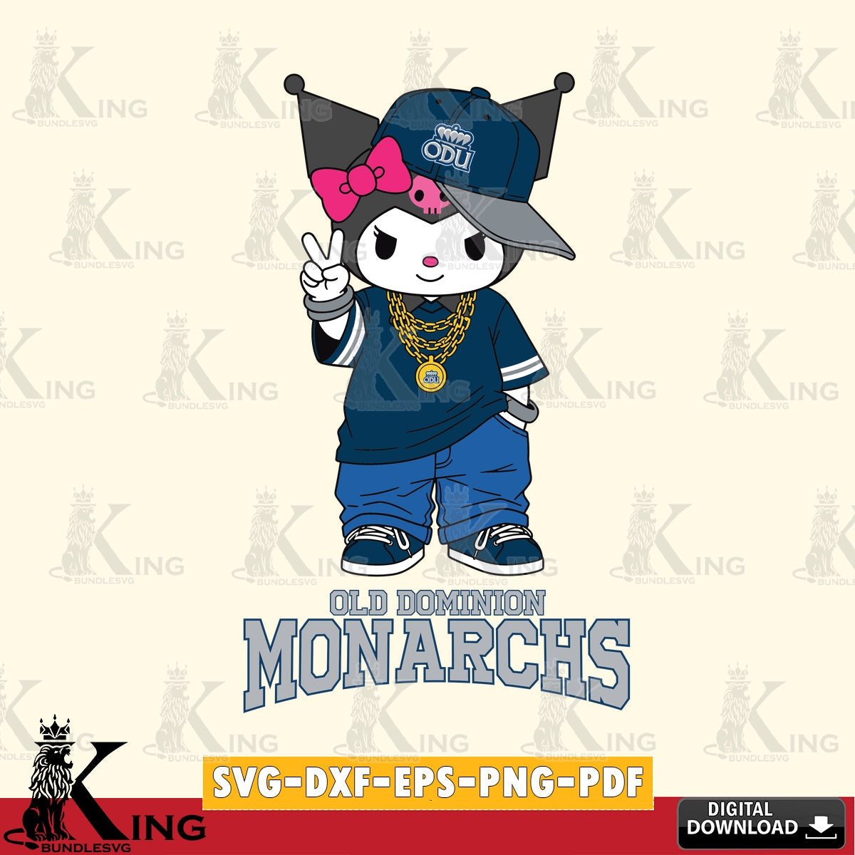 Old Dominion Monarchs Kuromi Streetwear Style SVG file, Cricut, Cut file  , Digital Download , Instant Download, Sanrio svg, Clipart