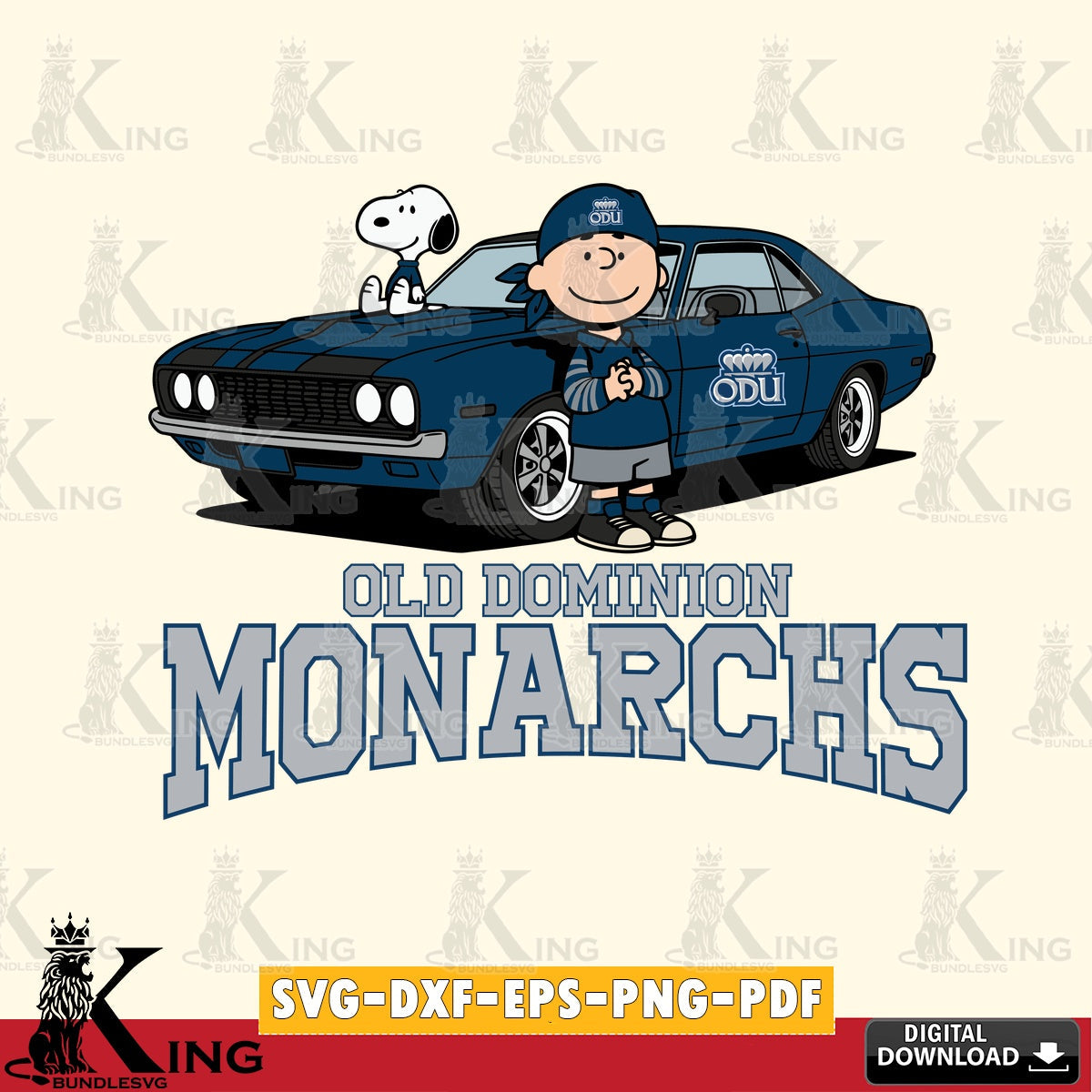 Old Dominion Monarchs Peanuts Muscle Car SVG, Cricut, Cut file  , Digital Download , Instant Download, Peanuts svg, NCAA svg, Football svg, Sport svg