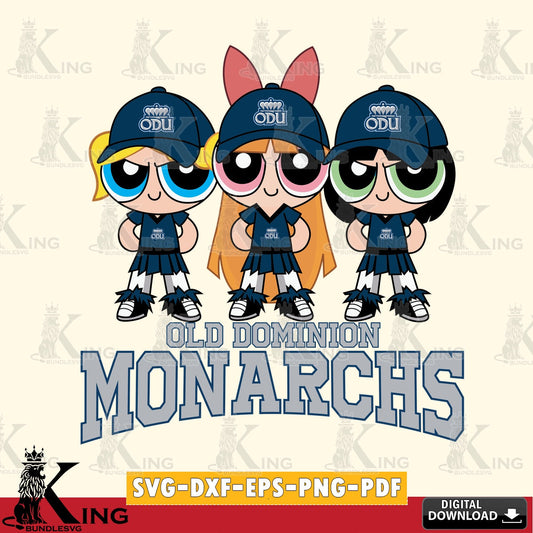 Artistic drawing of Old Dominion Monarchs PowerPuff Girls Football, cut file ideal for vinyl projects and T-shirt printing