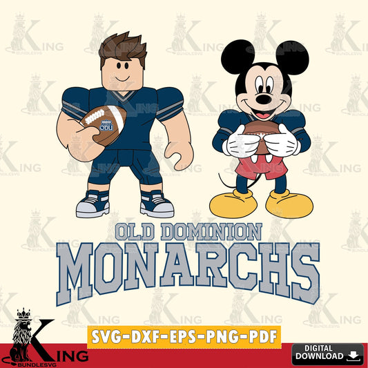 Old Dominion Monarchs Roblox & Mickey Football SVG file , NCAA Cricut,  File cut , Digital Download , PDF File