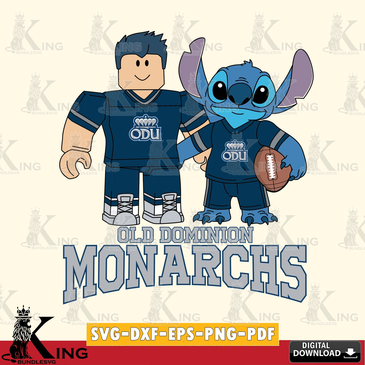 Old Dominion Monarchs Roblox & Stitch Football SVG file , NCAA Cricut,  File cut , Digital Download , PDF File