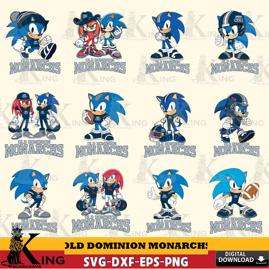 Mega bundle containing Old Dominion Monarchs Sonic & Knuckles NCAA Football SVG PNG files perfect for Cricut and Silhouette