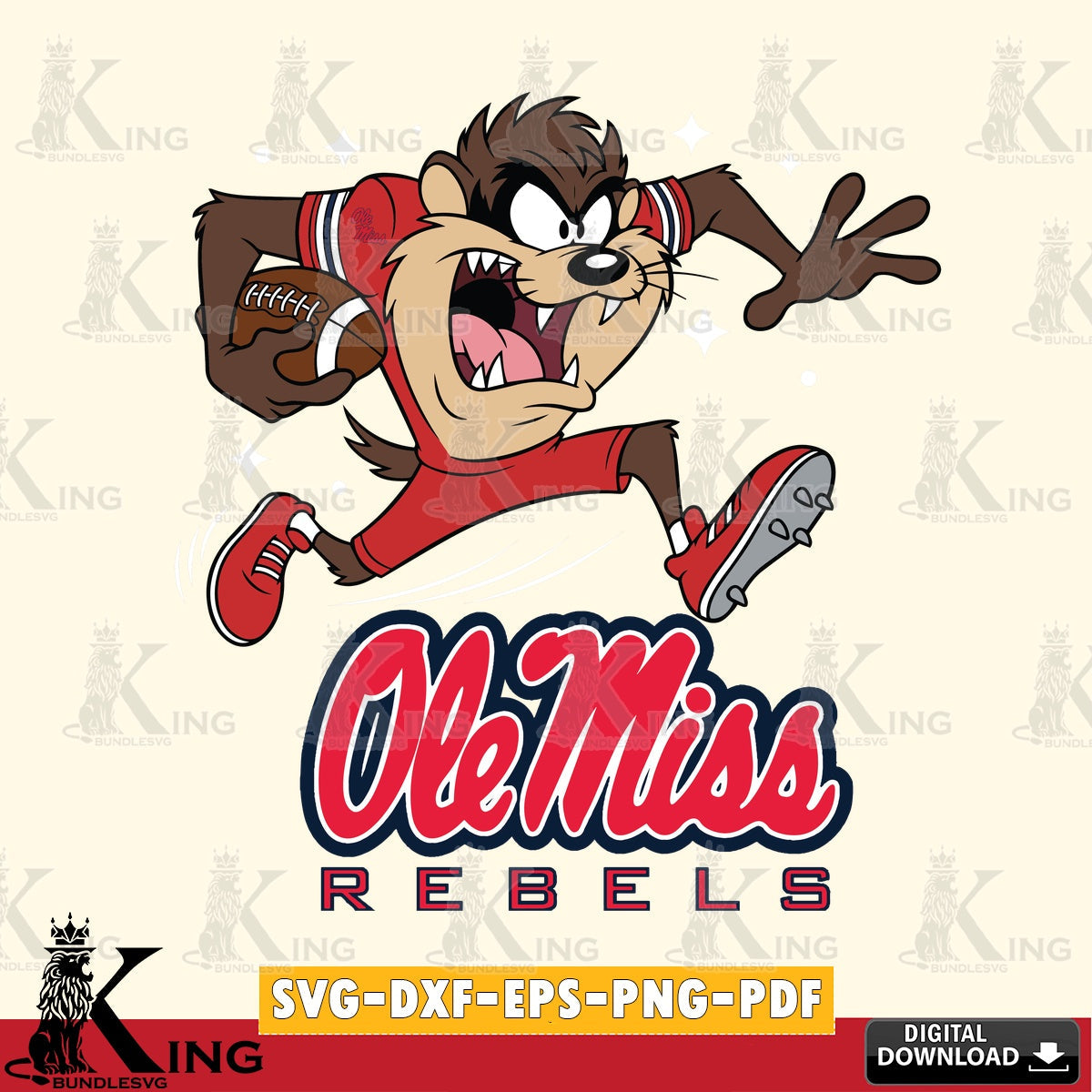 Ole Miss Rebels Angry Taz Football SVG file, Cut file  , Digital Download , Instant Download, Taz svg, NCAA svg