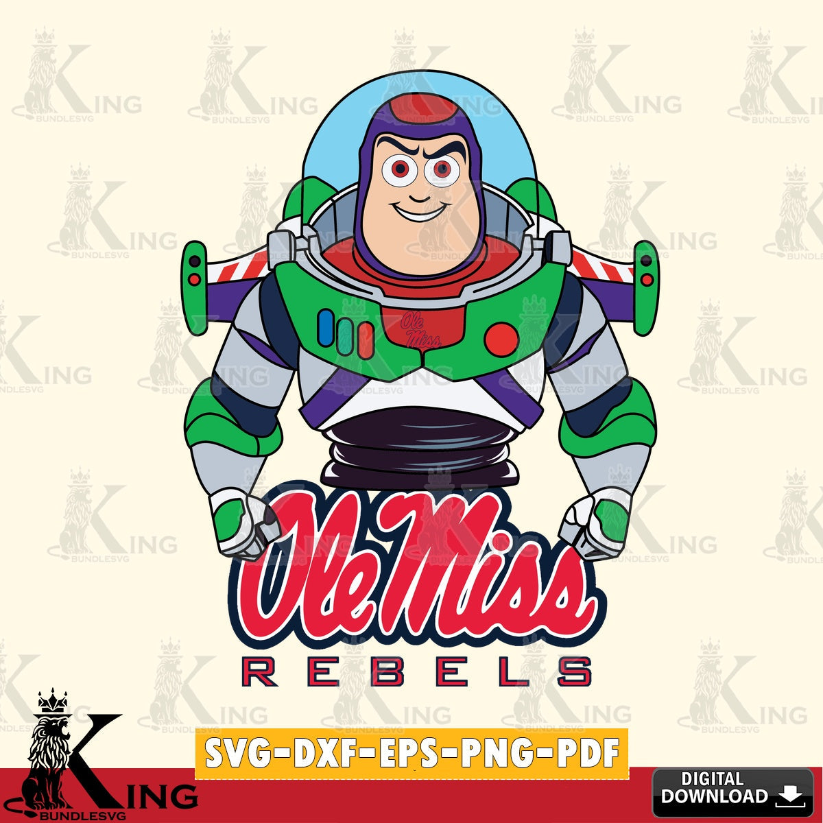 Stylish representation of Ole Miss Rebels Buzz Lightyear Football, printable vector design for sublimation and crafts