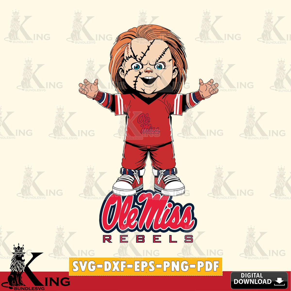 Unique artwork depicting Ole Miss Rebels Chucky Football, a digital file for silhouette cameo and cricut projects