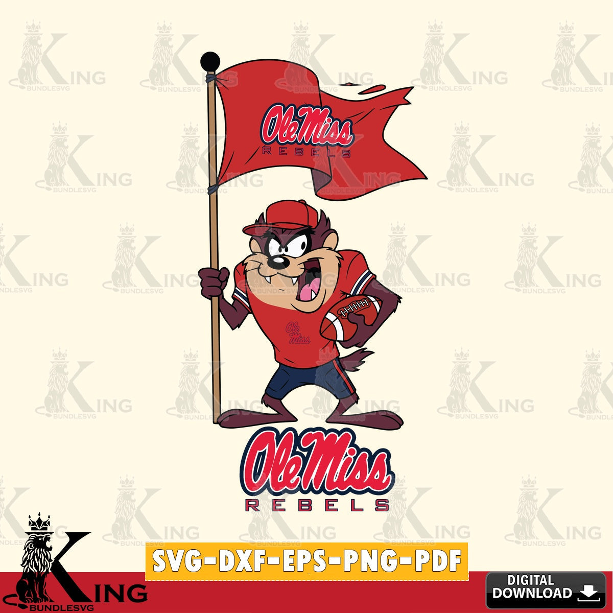 Ole Miss Rebels Football Taz Flag Art SVG file, Cut file  , Digital Download , Instant Download, Taz svg, NCAA svg