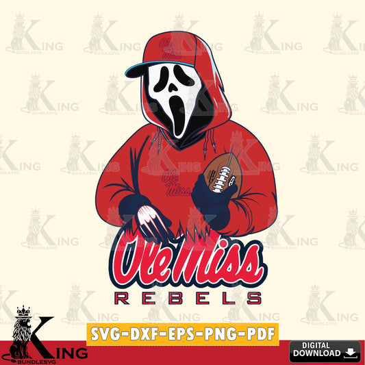 Digital download featuring Ole Miss Rebels Ghostface Scream football player, SVG cut file for personalized gifts and laser