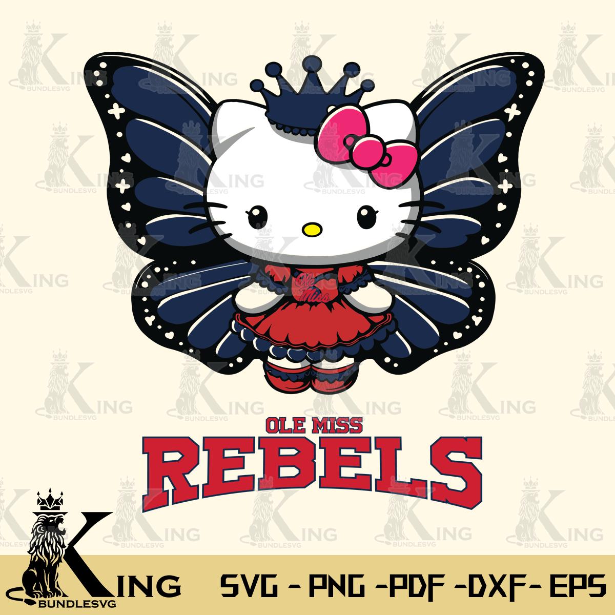 Ole Miss Rebels Kitty Wings & Flowers Svg Eps Dxf Png File, Digital Download