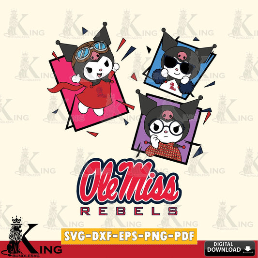 Ole Miss Rebels Kuromi Action Football SVG file, Cricut, Cut file  , Digital Download , Instant Download, Sanrio svg, Clipart