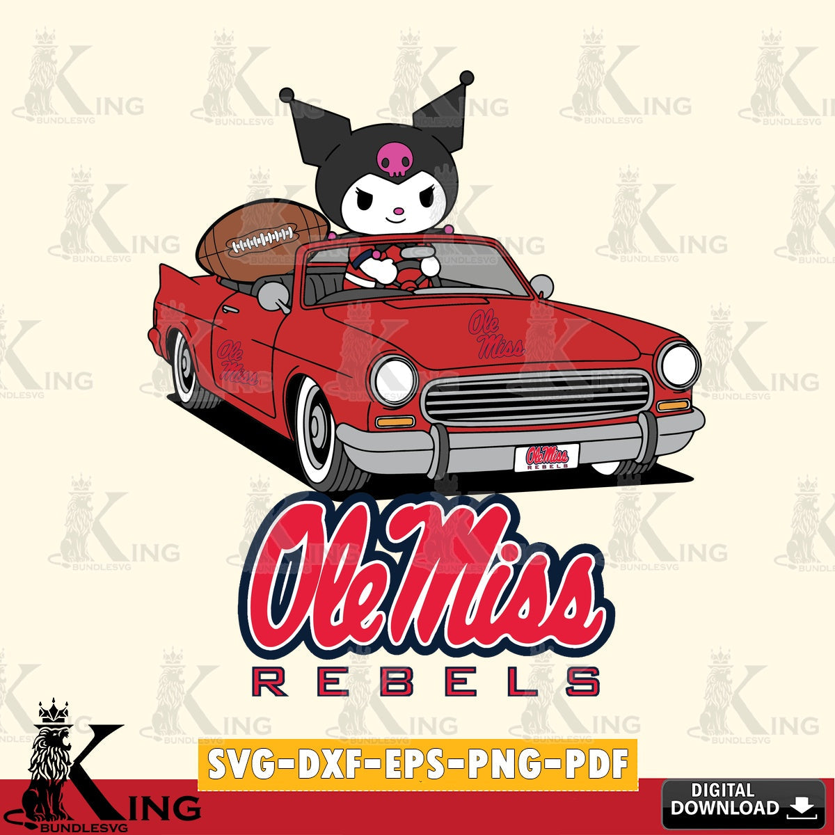 Ole Miss Rebels Kuromi Car Football Game SVG file, Cricut, Cut file  , Digital Download , Instant Download, Sanrio svg, Clipart
