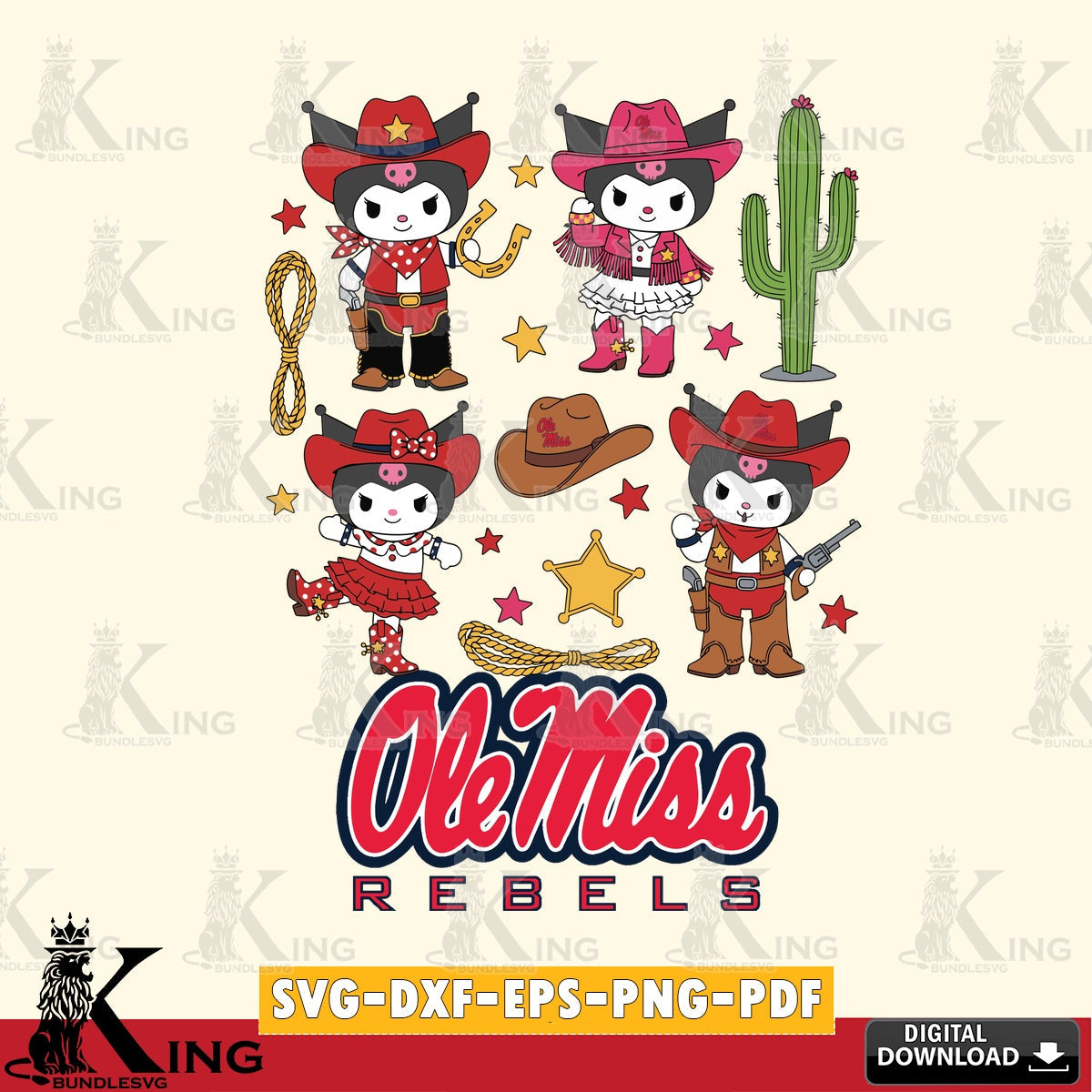 Ole Miss Rebels Kuromi Cowboy Western SVG file, Cricut, Cut file  , Digital Download , Instant Download, Sanrio svg, Clipart