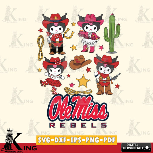 Ole Miss Rebels Kuromi Cowboy Western SVG file, Cricut, Cut file  , Digital Download , Instant Download, Sanrio svg, Clipart
