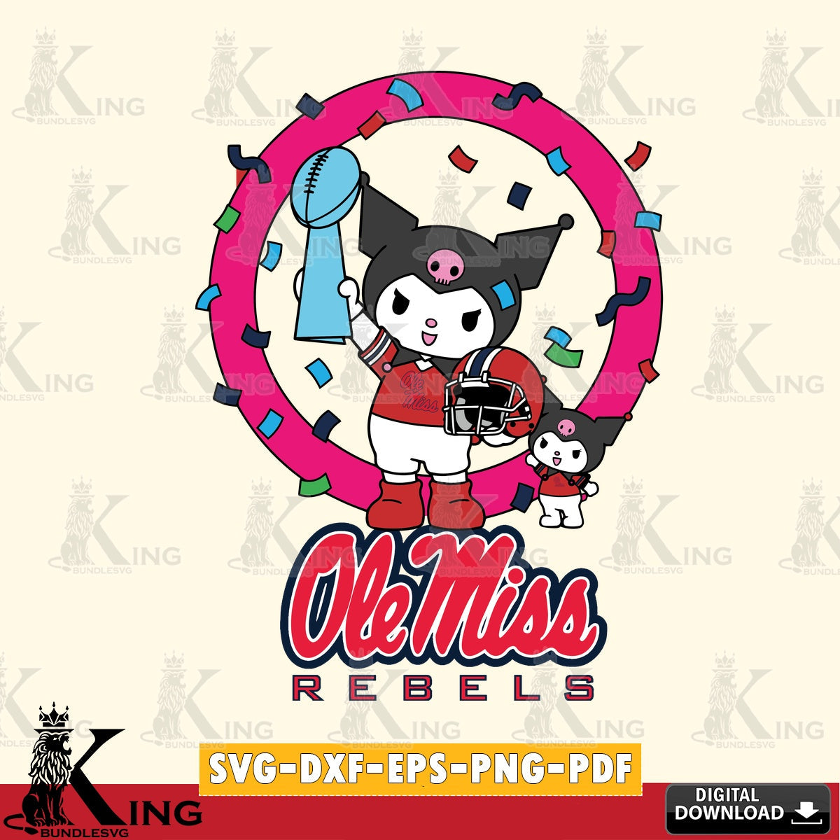 Ole Miss Rebels Kuromi Football Champion SVG file, Cricut, Cut file  , Digital Download , Instant Download, Sanrio svg, Clipart