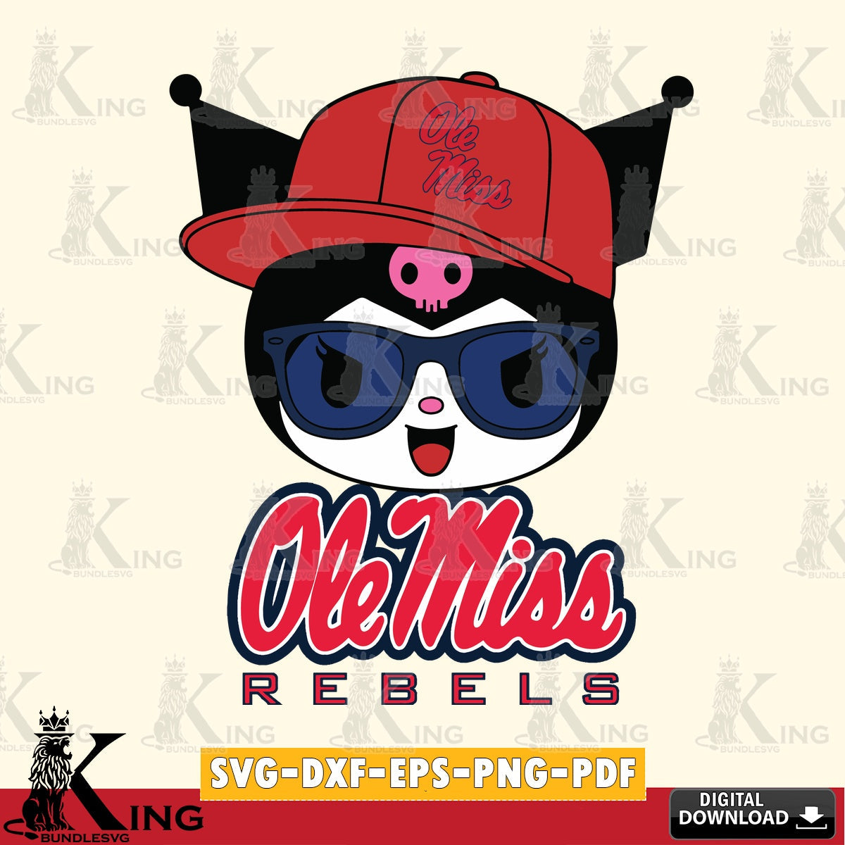 Ole Miss Rebels Kuromi Football Cool SVG file, Cricut, Cut file  , Digital Download , Instant Download, Sanrio svg, Clipart