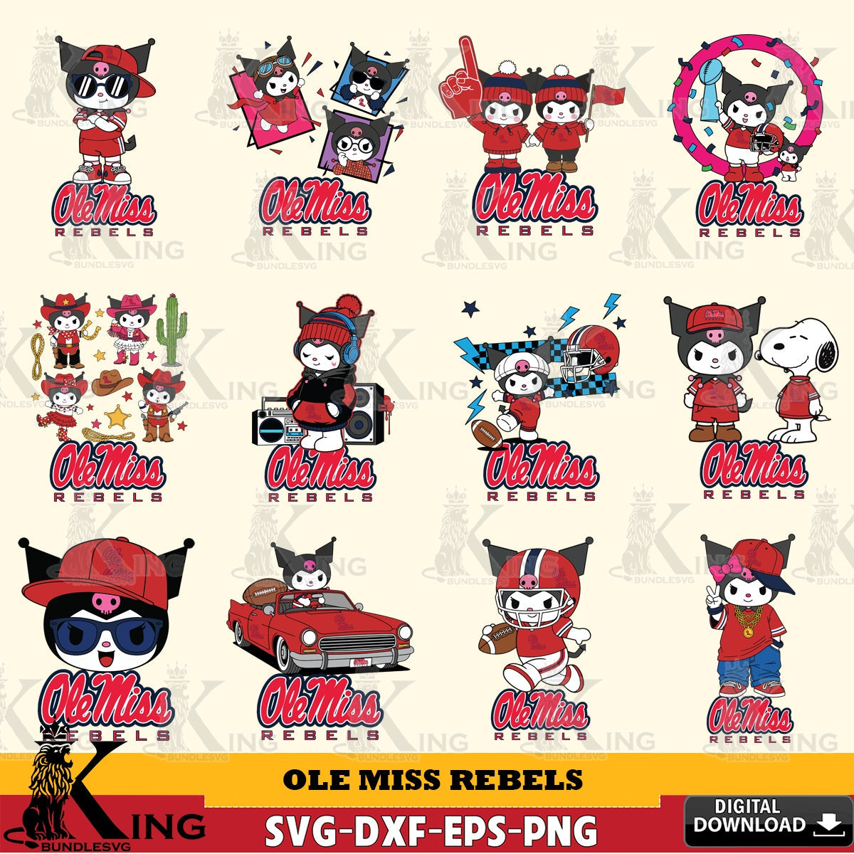 Ole Miss Rebels Kuromi Football Jersey NCAA Bundle SVG file, Cricut, Cut file  , Digital Download , Instant Download, Sanrio svg, Clipart