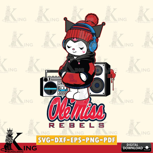 Ole Miss Rebels Kuromi Football Music SVG file, Cricut, Cut file  , Digital Download , Instant Download, Sanrio svg, Clipart
