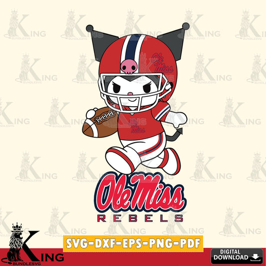 Ole Miss Rebels Kuromi Football Run SVG file, Cricut, Cut file  , Digital Download , Instant Download, Sanrio svg, Clipart