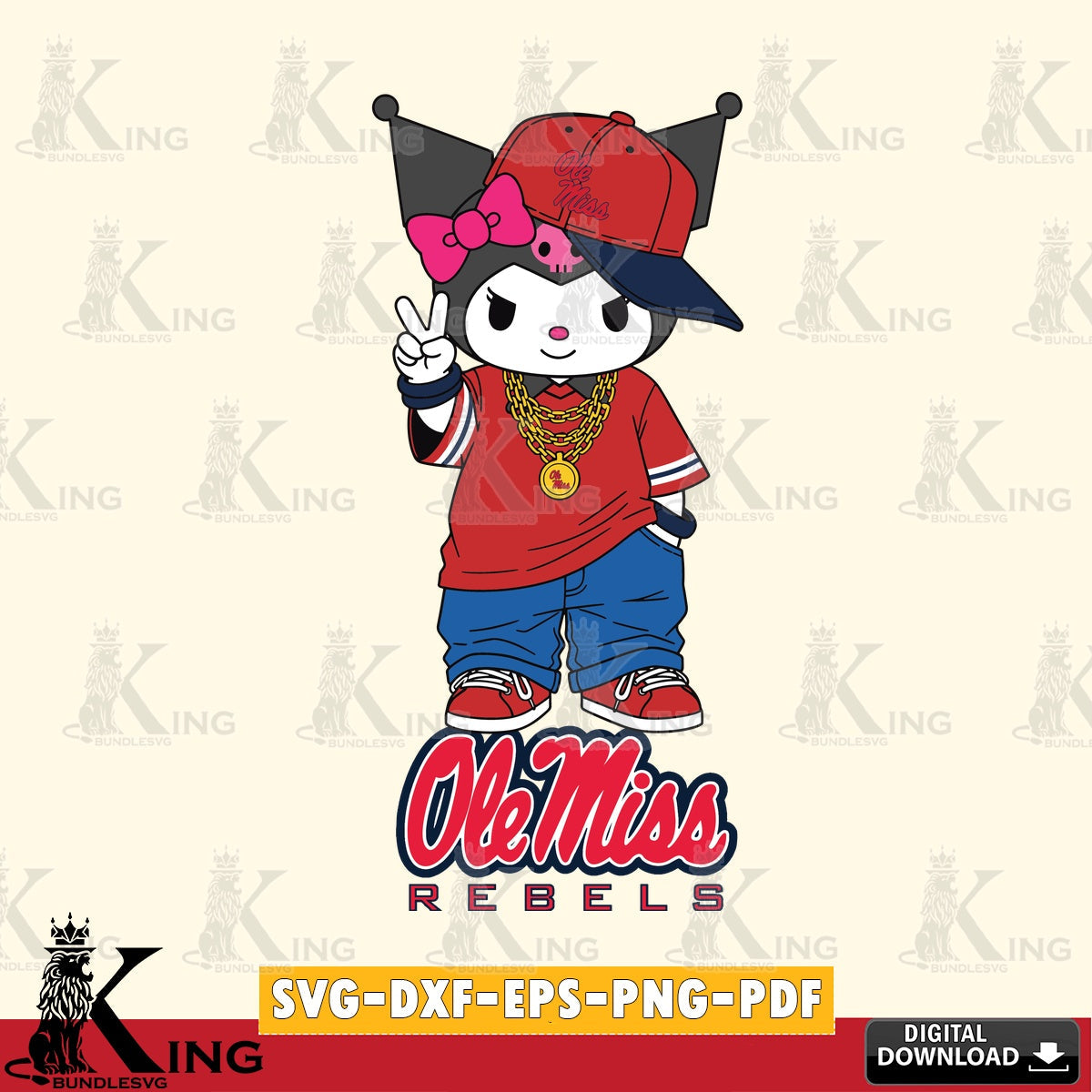 Ole Miss Rebels Kuromi Streetwear Style SVG file, Cricut, Cut file  , Digital Download , Instant Download, Sanrio svg, Clipart