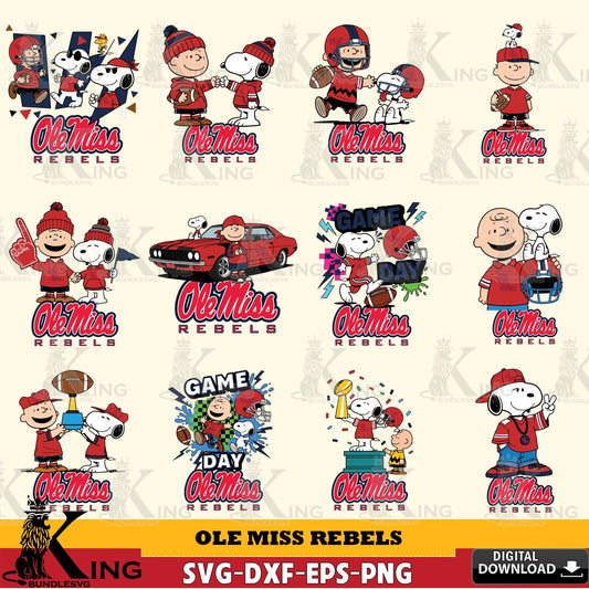 Ole Miss Rebels Peanuts Football NCAA Bundle SVG, Cricut, Cut file  , Digital Download , Instant Download, Peanuts svg, NCAA svg, Football svg, Sport svg