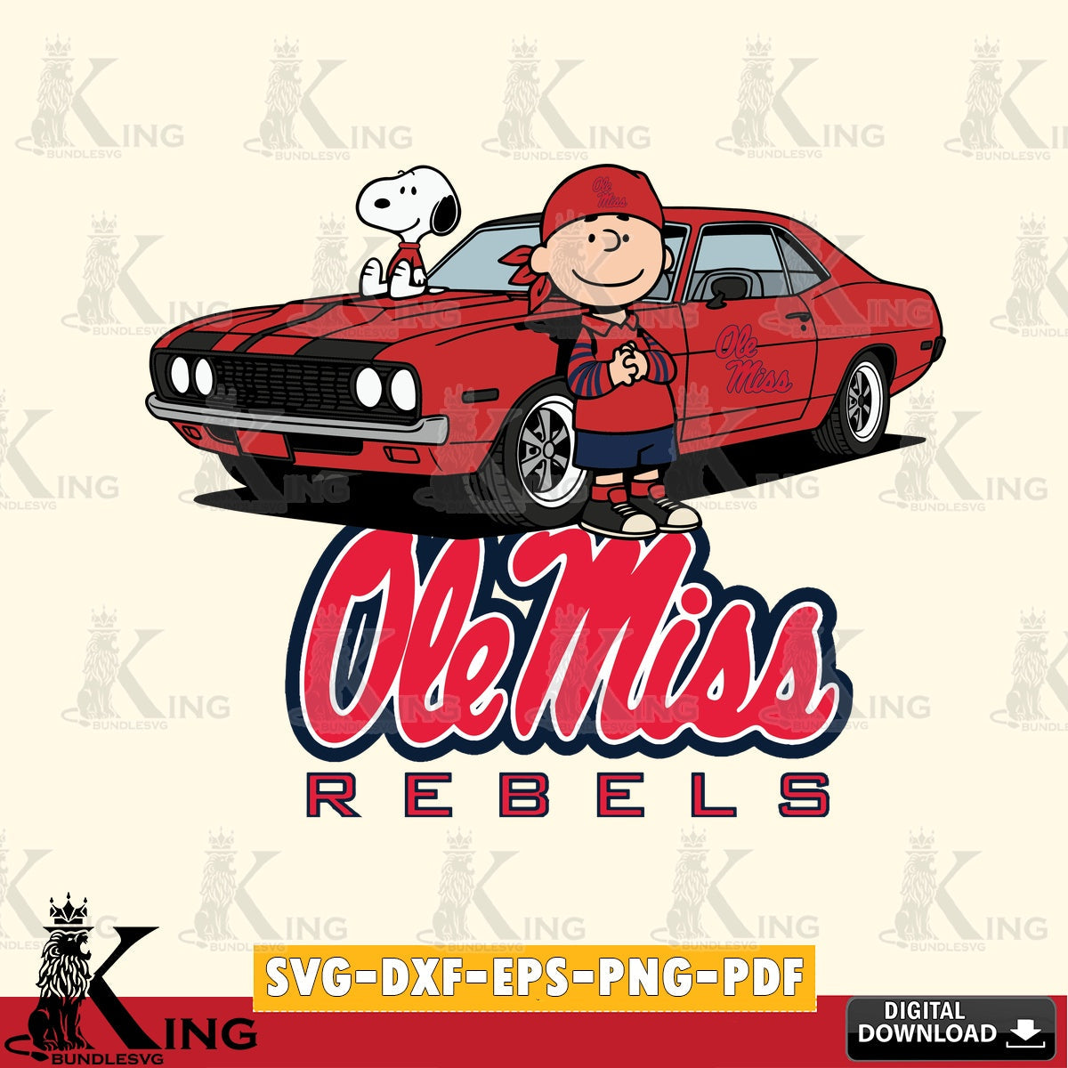 Ole Miss Rebels Peanuts Muscle Car SVG, Cricut, Cut file  , Digital Download , Instant Download, Peanuts svg, NCAA svg, Football svg, Sport svg