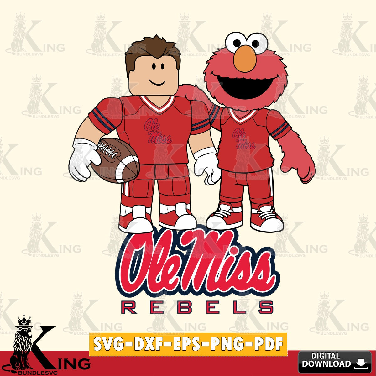 Ole Miss Rebels Roblox & Elmo Football SVG file , NCAA Cricut,  File cut , Digital Download , PDF File