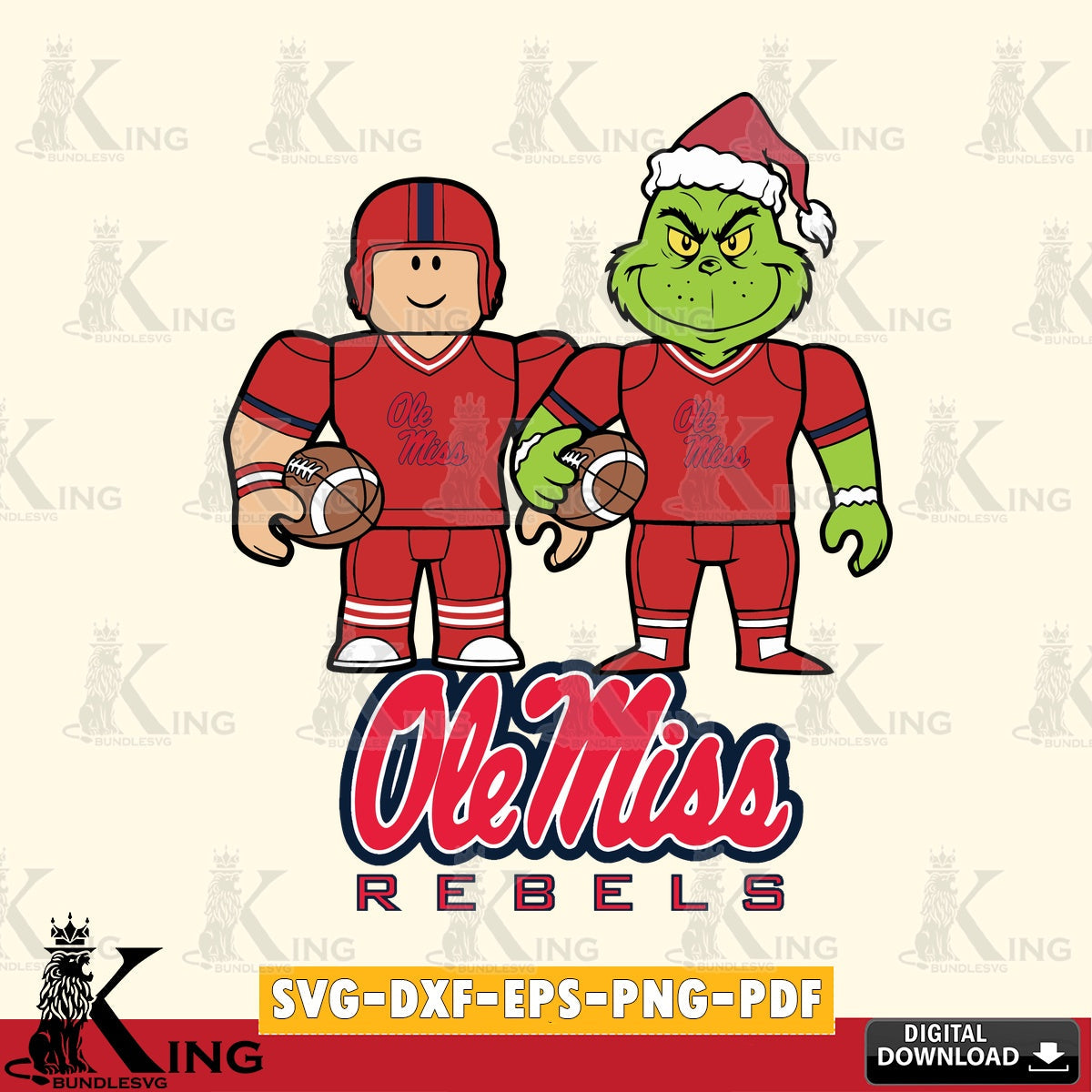 Ole Miss Rebels Roblox & Grinch Football SVG file , NCAA Cricut,  File cut , Digital Download , PDF File