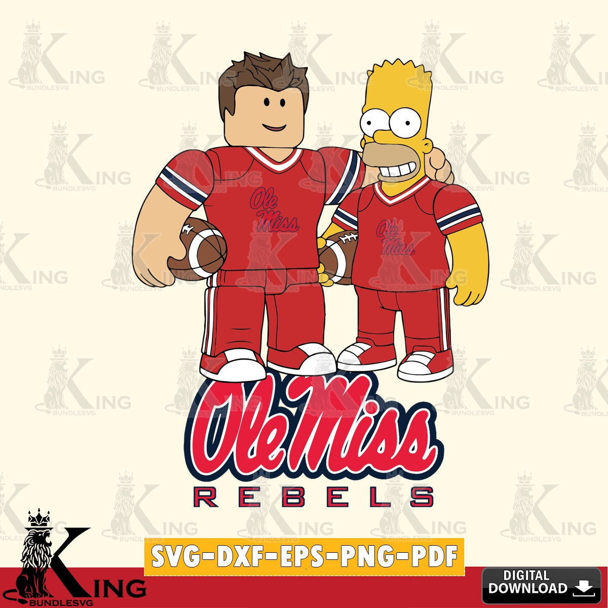 Ole Miss Rebels Roblox & Homer Simpson Football SVG file , NCAA Cricut,  File cut , Digital Download , PDF File