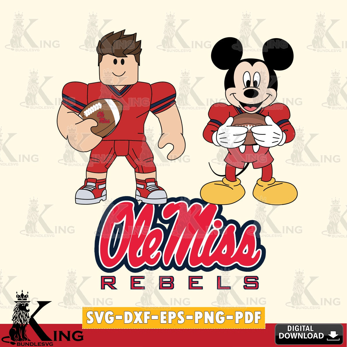 Ole Miss Rebels Roblox & Mickey Football SVG file , NCAA Cricut,  File cut , Digital Download , PDF File
