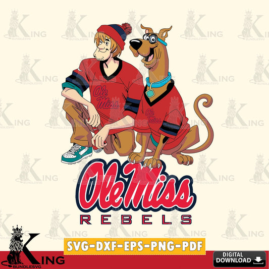 Eye-catching graphic of Ole Miss Rebels with Shaggy and Scooby Doo playing football, a cut file ideal for vinyl projects and