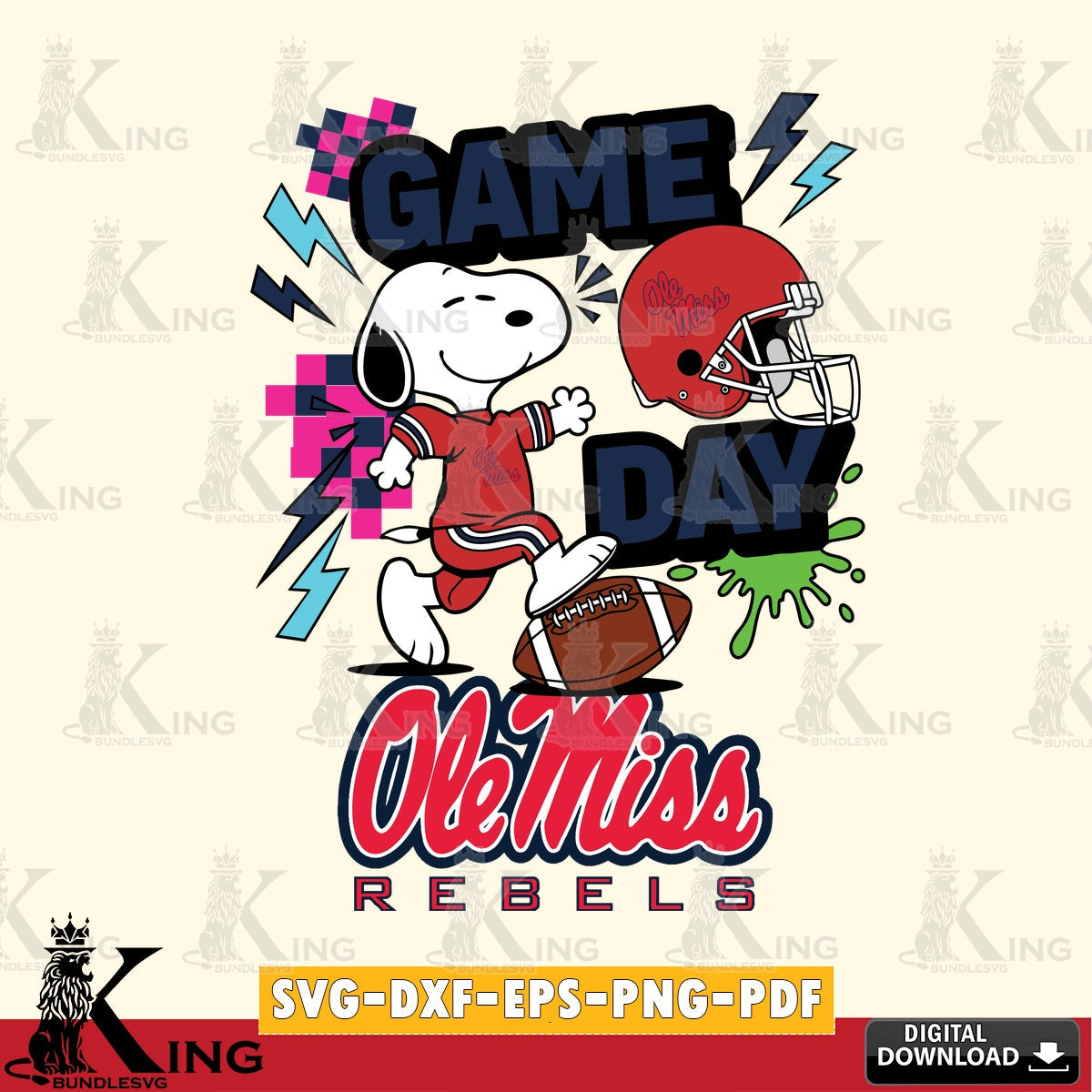 Ole Miss Rebels Snoopy Game day SVG, Cricut, Cut file  , Digital Download , Instant Download, Peanuts svg, NCAA svg, Football svg, Sport svg