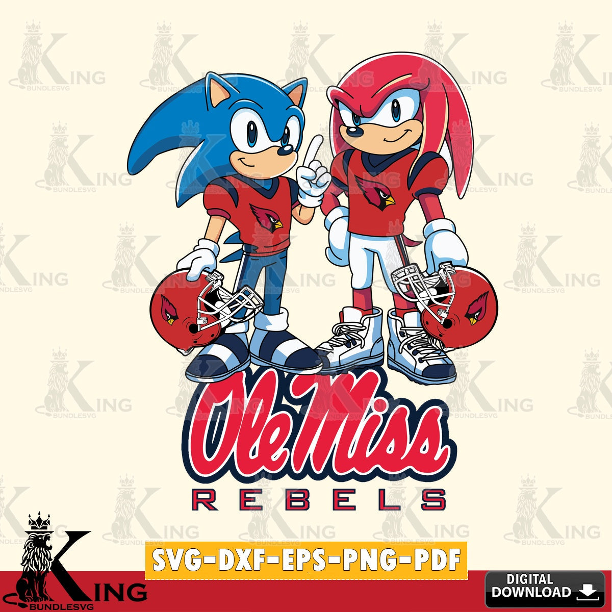 Detailed illustration of Ole Miss Rebels Sonic And Knuckles Football vector illustration for POD merchandise and apparel