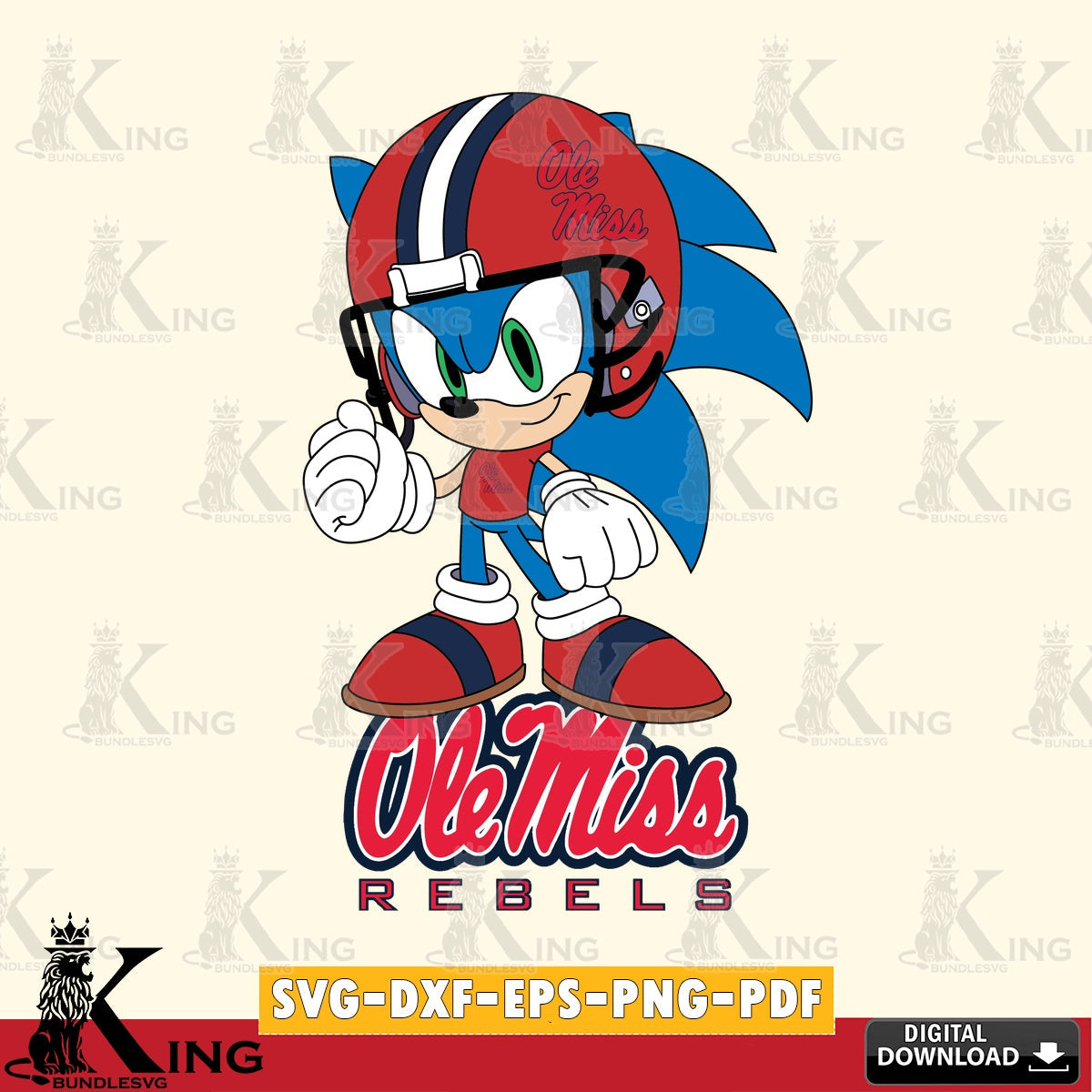 Beautiful illustration of Ole Miss Rebels Sonic Football Mascot SVG PNG files perfect for Cricut and Silhouette cutting