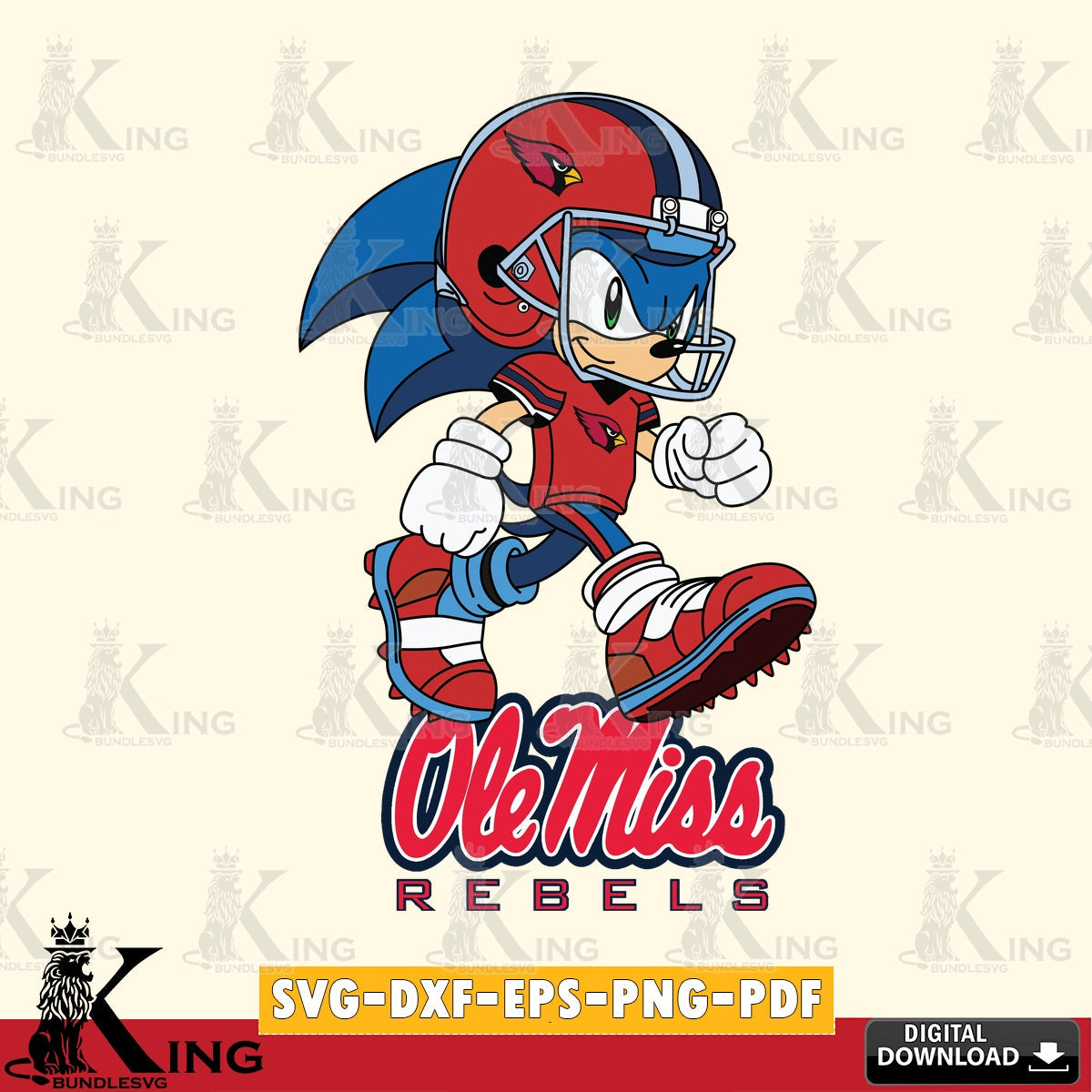 Detailed illustration of Ole Miss Rebels Sonic Ready Football SVG PNG design suitable for Glowforge and laser cutting